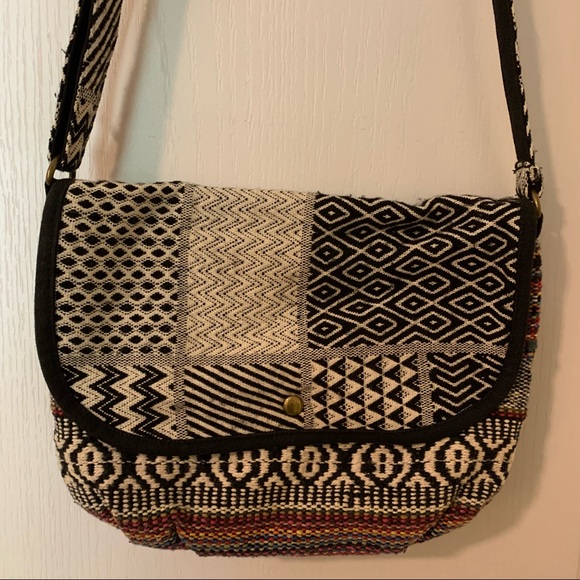 Patchwork / stripe tribal print crossbody purse - Picture 2 of 10